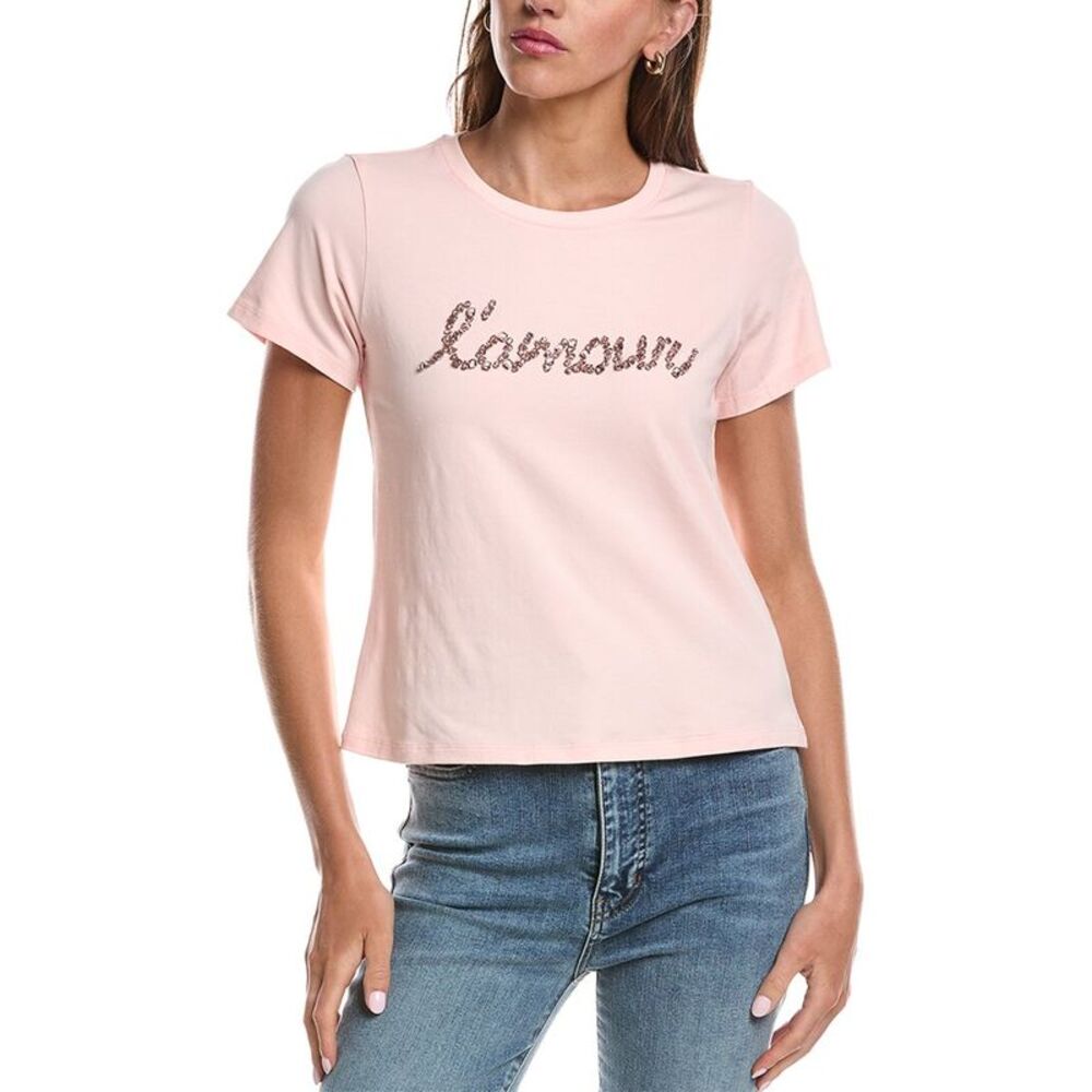Cinq À Sept Womens  Lamour Crystal Shrunken T-Shirt, Pink